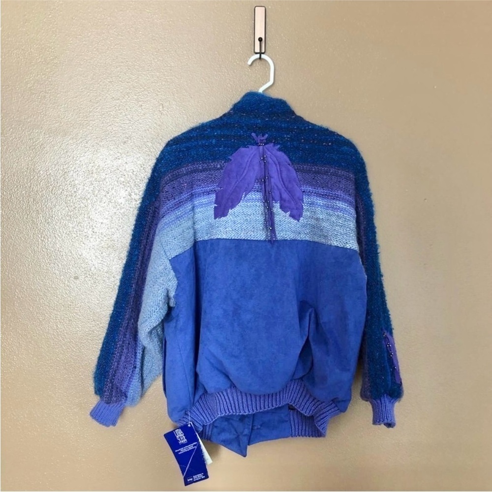 NWT Multi-Color Suede Coat with Feather Designs S… - image 2